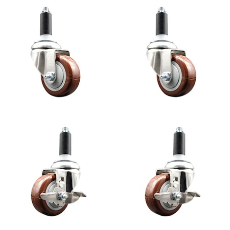 Service Caster 3.5 Inch 316SS Maroon Poly Swivel 1-1/8 Inch Expanding Stem Caster Brake, 2PK SS316EX20S3514-PPUB-MRN-2-TLB-2-118